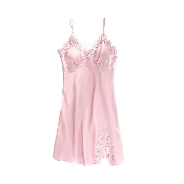 VenusFox Women Dressing Gown 5Piece Sexy Pajamas Set Lace Sling Shorts Summer Robe Sleepwear Lace Silk Satin Pajamas Set for Women