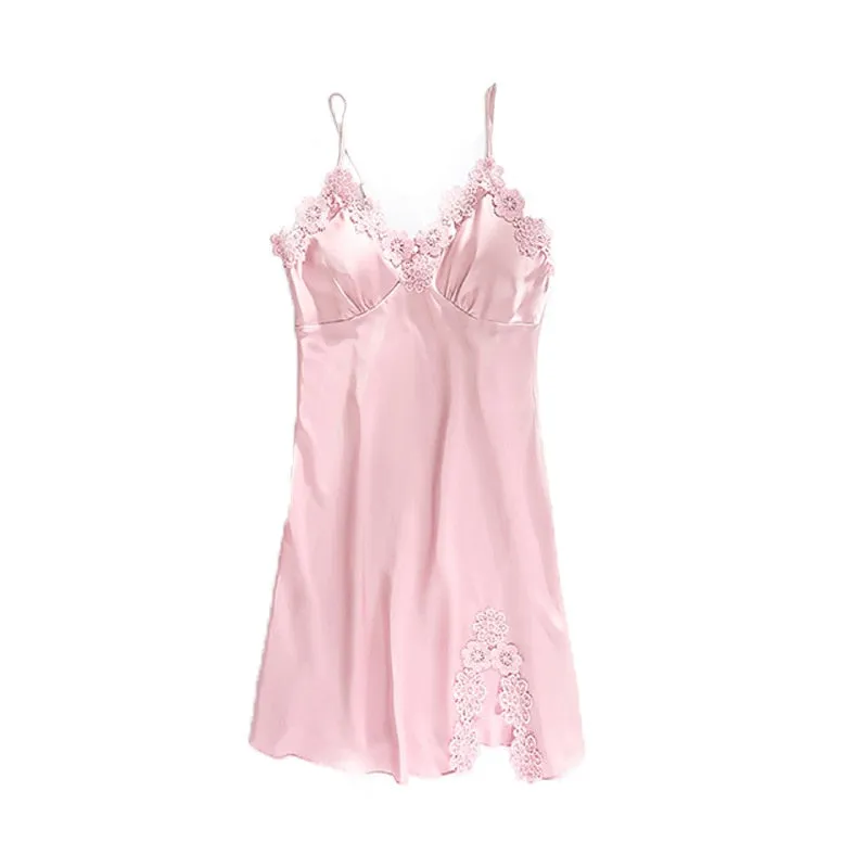 VenusFox Women Dressing Gown 5Piece Sexy Pajamas Set Lace Sling Shorts Summer Robe Sleepwear Lace Silk Satin Pajamas Set for Women