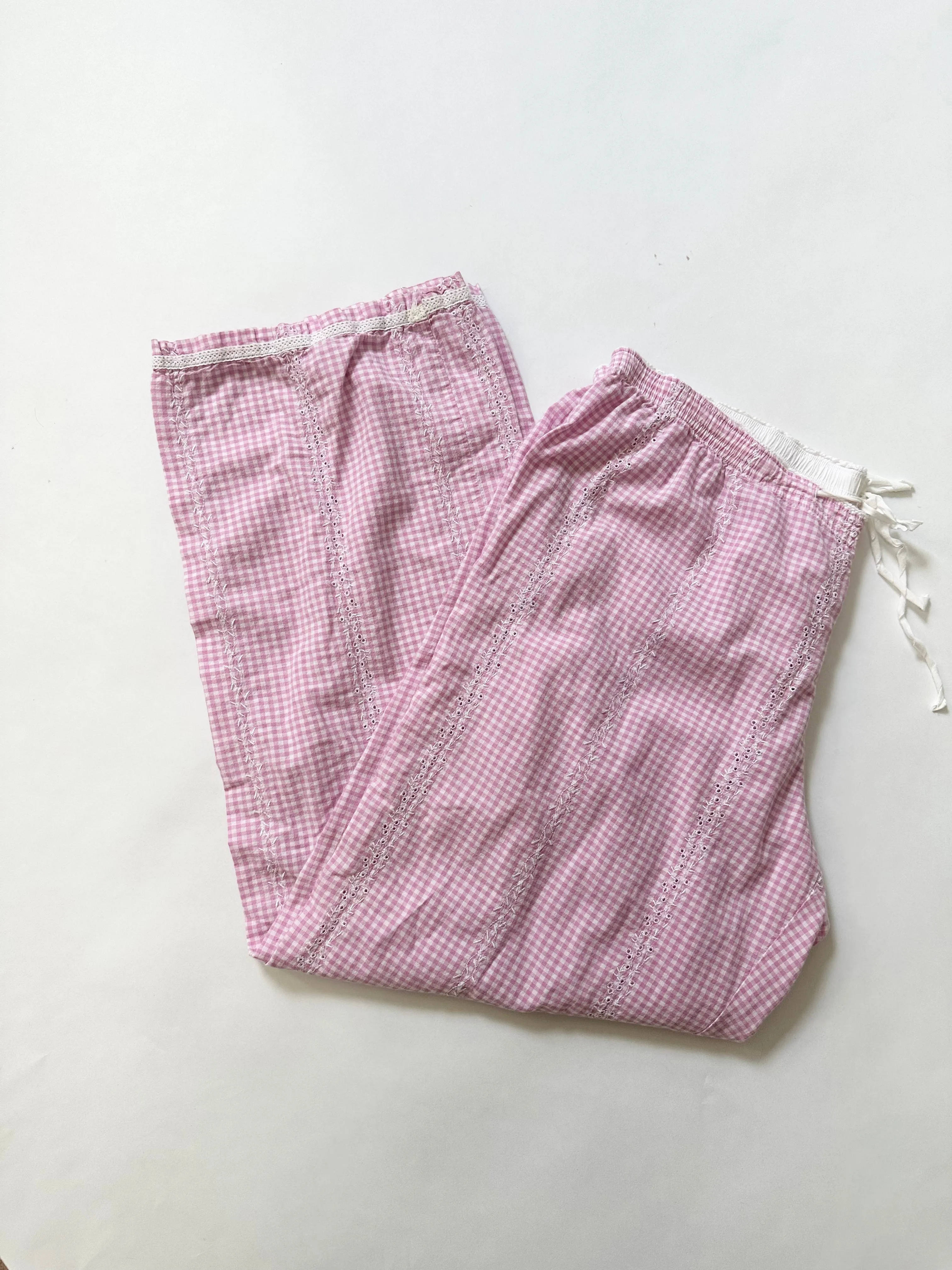 Vintage Victoria's Secret Pink Gingham Eyelet Sleep PJ Pants (L)