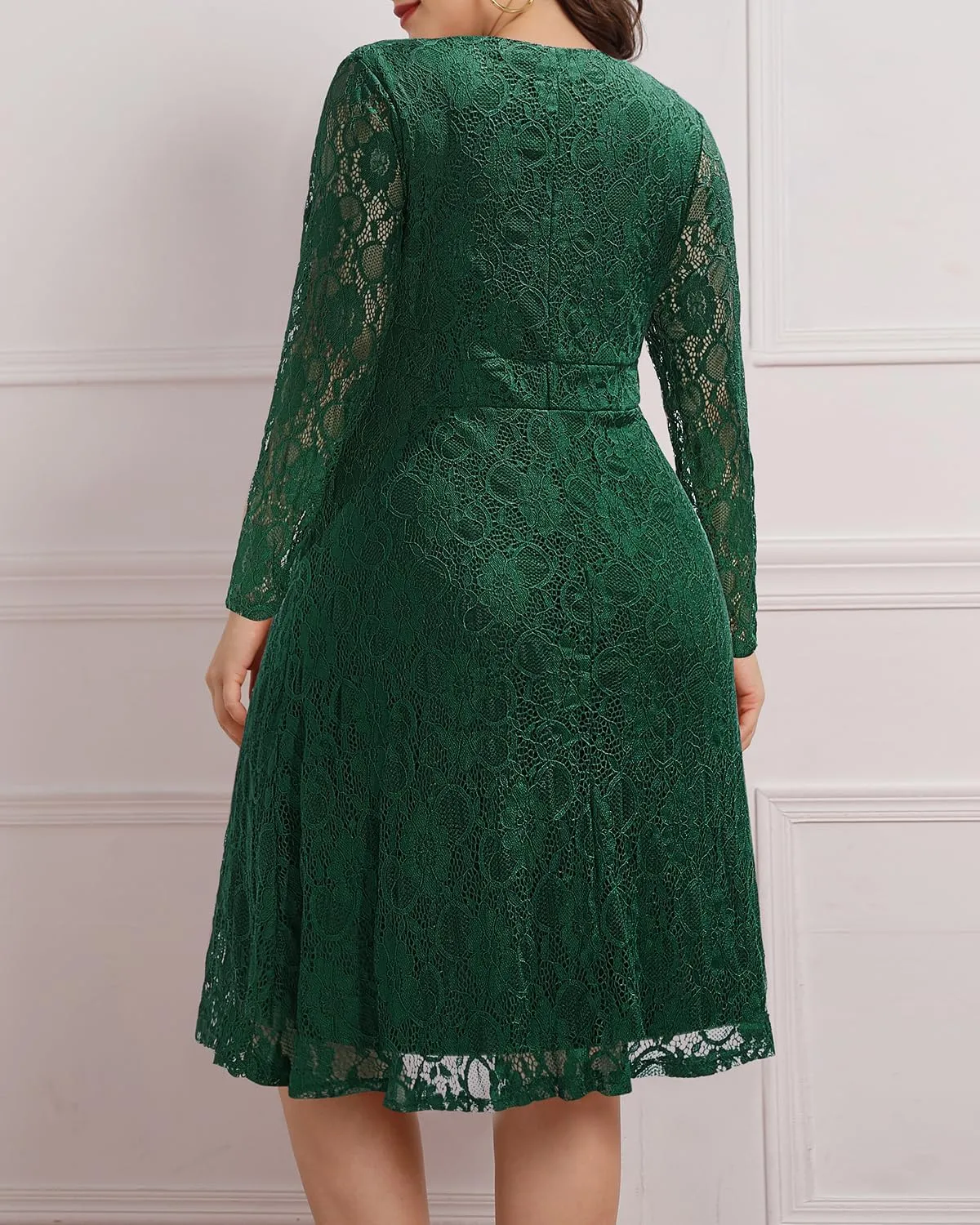 Women Plus Size Wedding Guest Dresses Cocktail Black Wrap Lace Fall Formal Long Sleeve Knee Length Evening Party Dress
