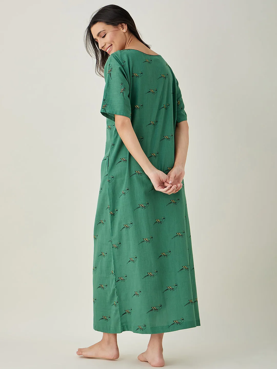 Women's Green Parrot's Perch Nightdress - The Kaftan Company