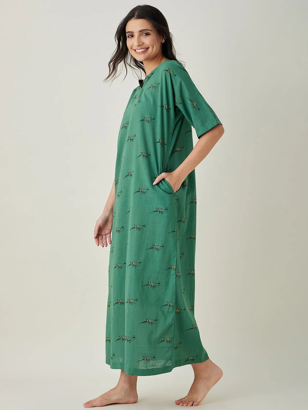 Women's Green Parrot's Perch Nightdress - The Kaftan Company