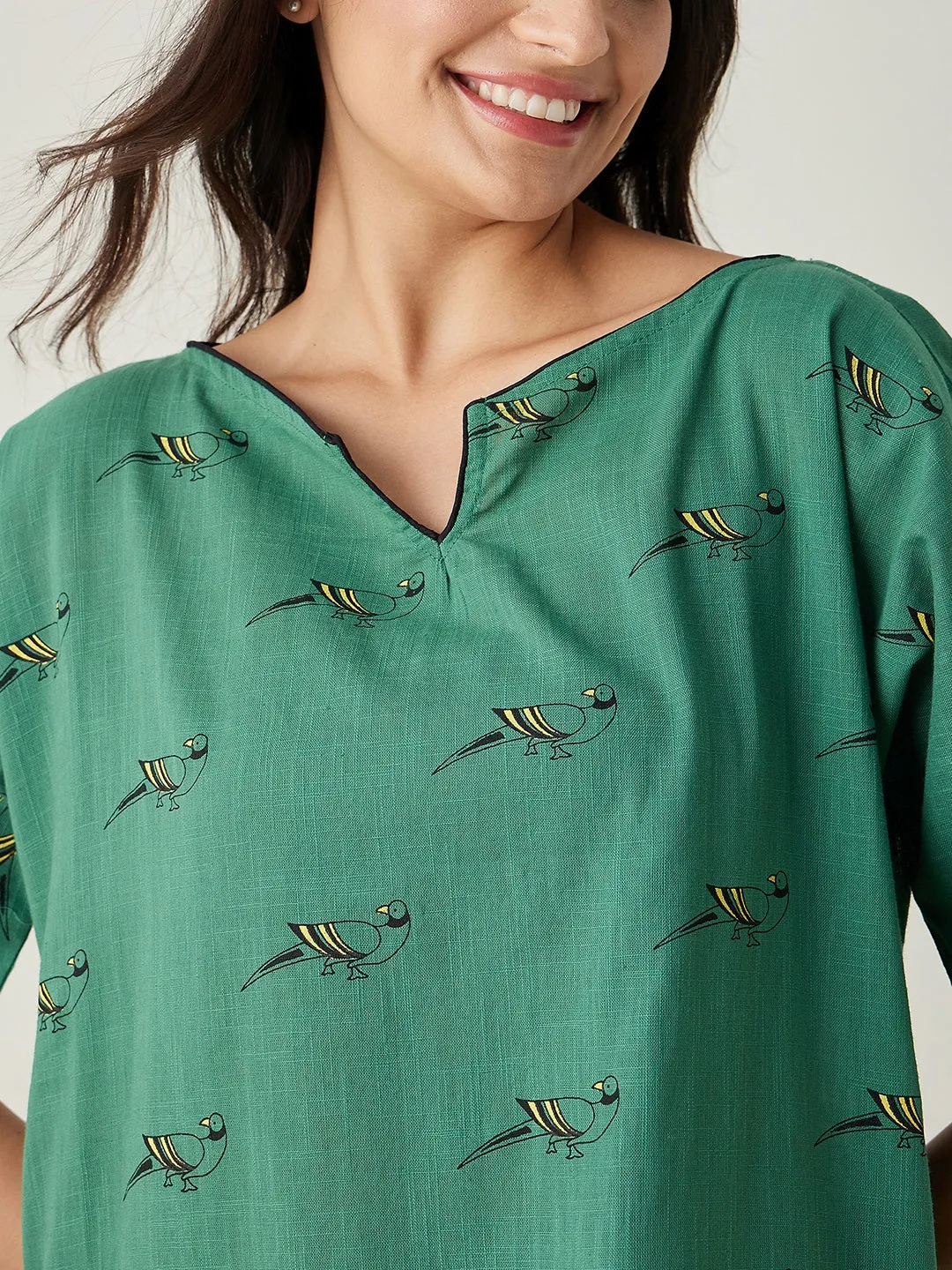 Women's Green Parrot's Perch Nightdress - The Kaftan Company