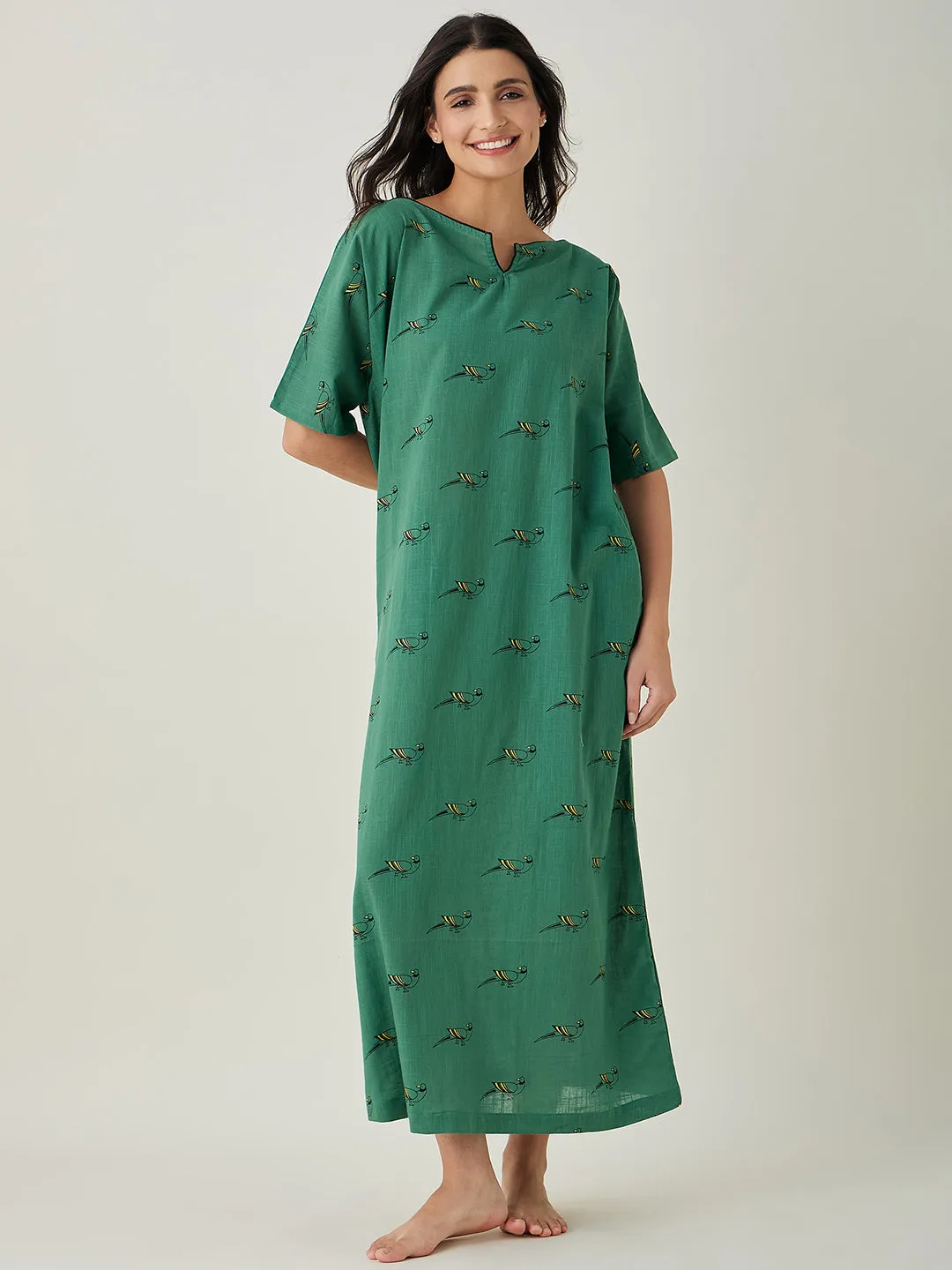 Women's Green Parrot's Perch Nightdress - The Kaftan Company