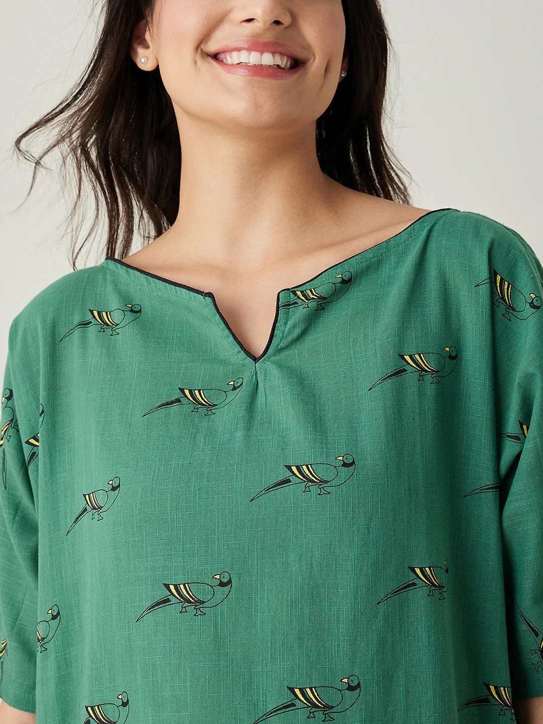 Women's Green Parrot's Perch Nightdress - The Kaftan Company