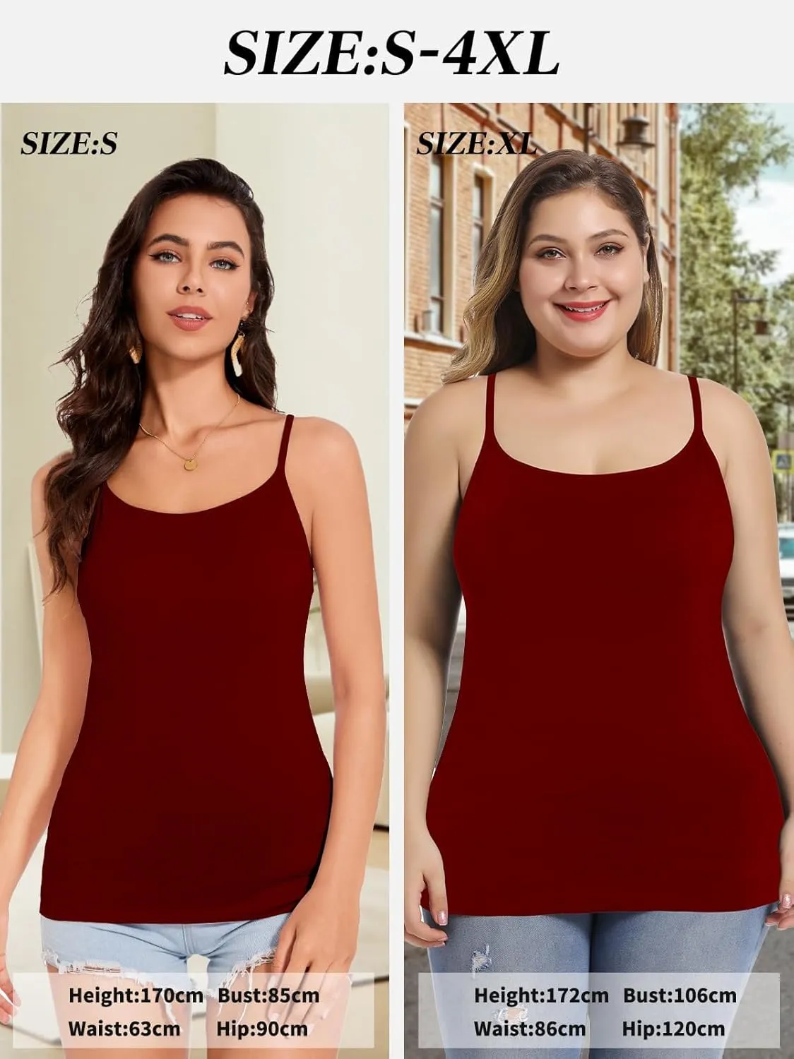 Womens Tank Tops Adjustable Strap Camisole with Built in Padded Bra Vest Sleeveless Layer Top 1/2/3 Packs