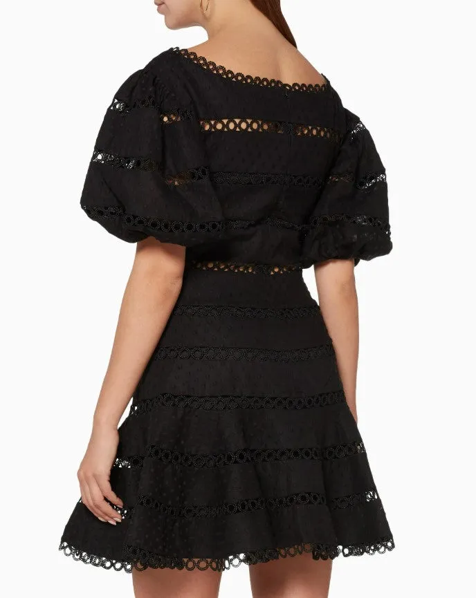 Zimmermann  Hailspot Cotton & Linen Lace Bowie Puff Sleeves Mini Dress