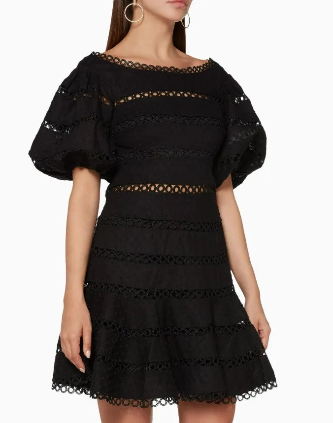 Zimmermann  Hailspot Cotton & Linen Lace Bowie Puff Sleeves Mini Dress